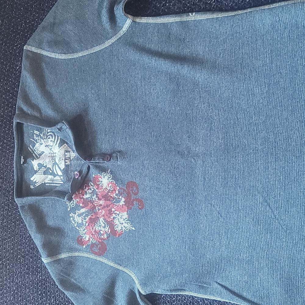 Buffalo David Bitton Men's Long Sleeve Four-Button Blue Thermal Size M